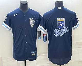 Mens Kansas City Royals Big Logo 2022 Navy Blue City Connect Flex Base Stitched Jersey